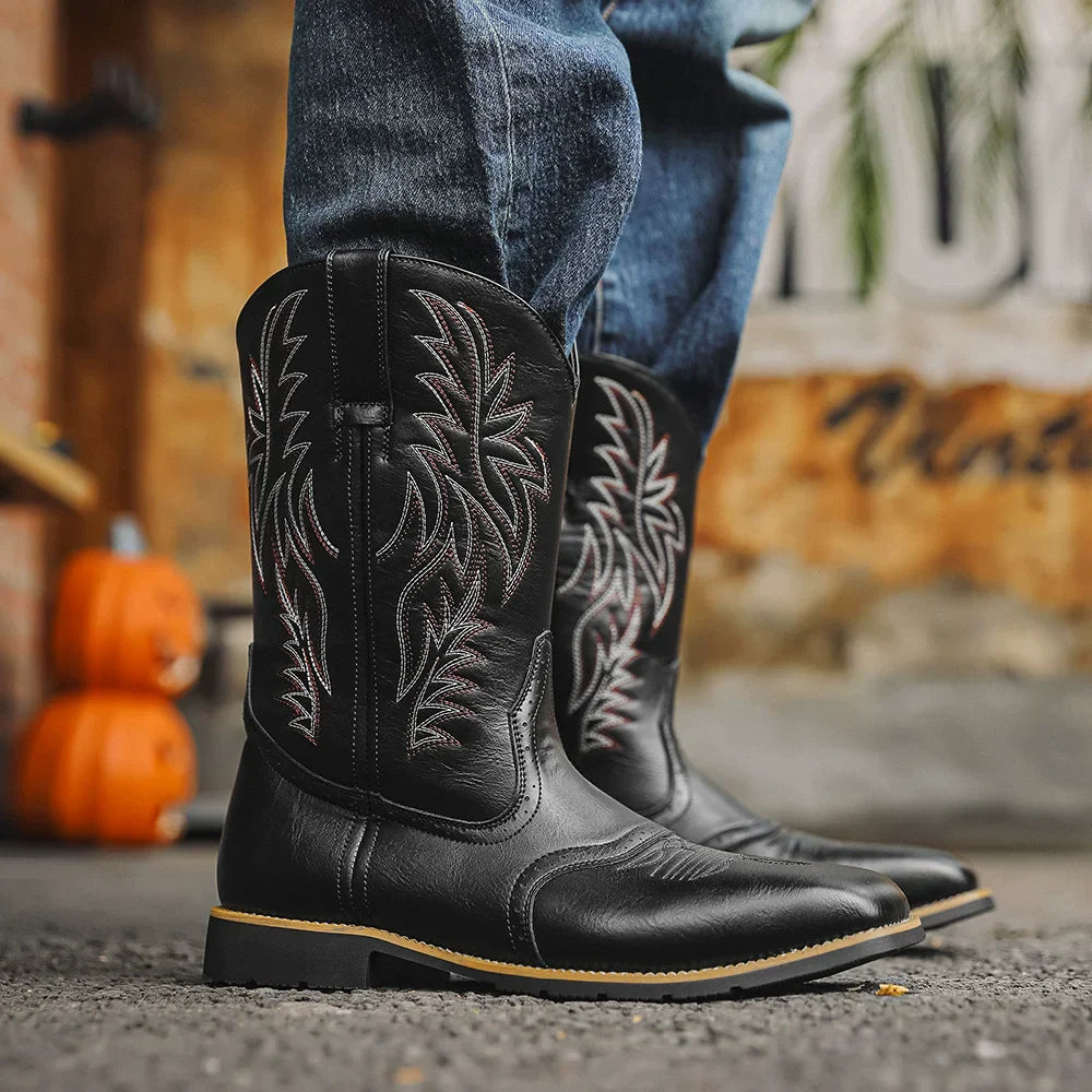 Montrose | Men’s Western Cowboy Boots with Embroidered Mid-Calf Design & Square Toe