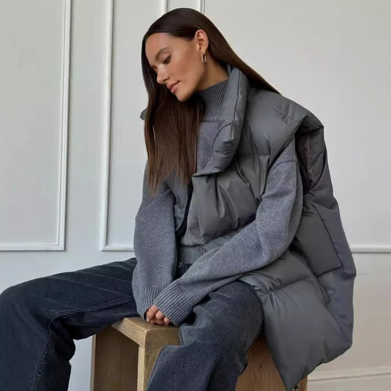 Yvette | Women's Long Padded Winter Gilet with Zip Closure