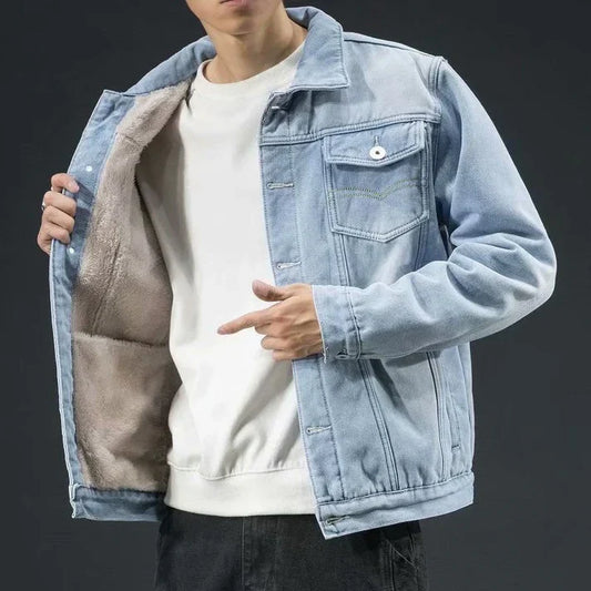 Brennan | Men's Modern Fleece-Lined Buttoned Denim Jacket with Turn-Down Collar