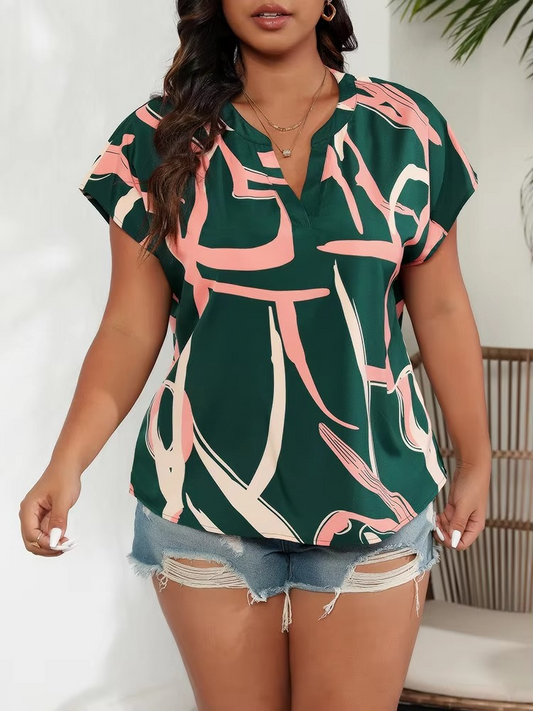 Evelyn | Women’s V-Neck Abstract Print Summer Blouse – Lightweight, Loose Fit & Stylish