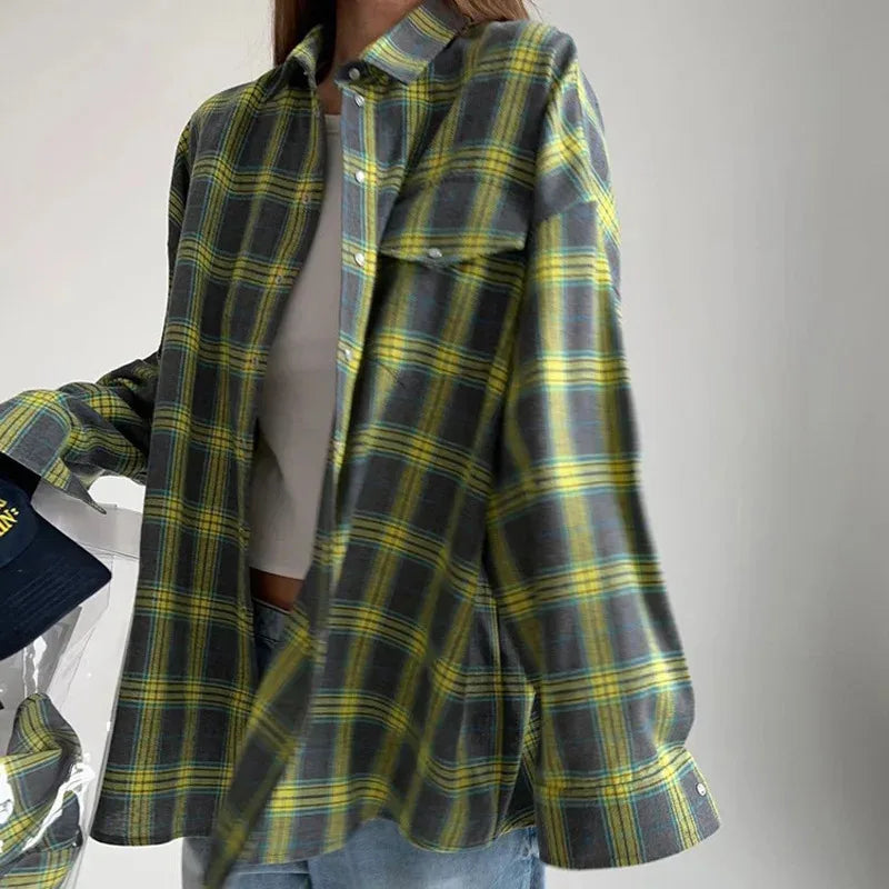 Katherine | Women's Plaid Oversized Shirt Jacket with Button Front