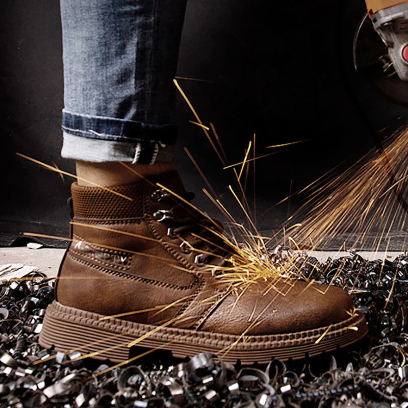Kenrick | Men’s Brown Waterproof Steel Toe Work Boots with Slip-Resistant Sole