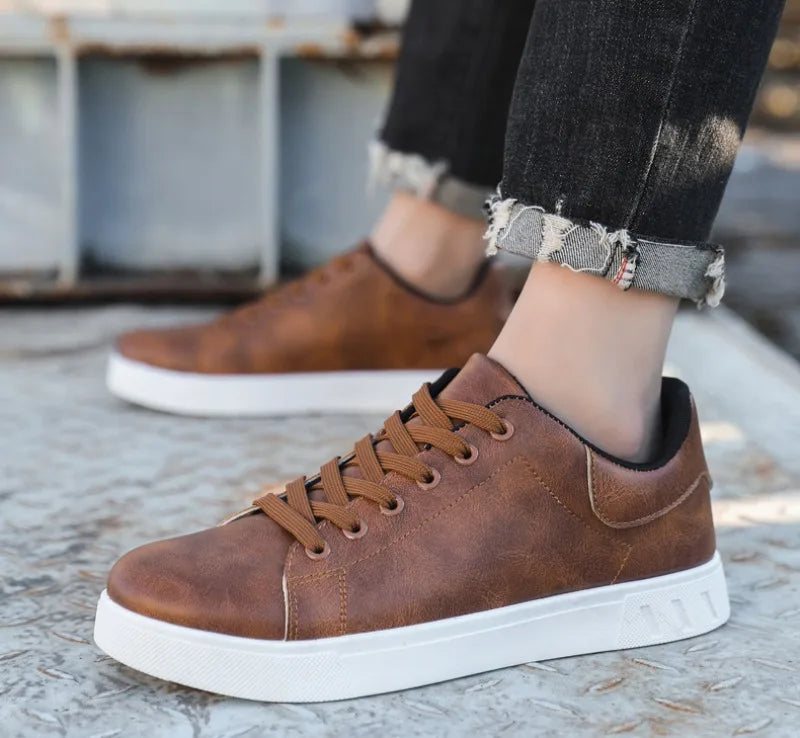 Lenard | Men’s Classic Lace-Up Leather Look Sneakers for Smart & Casual Wear