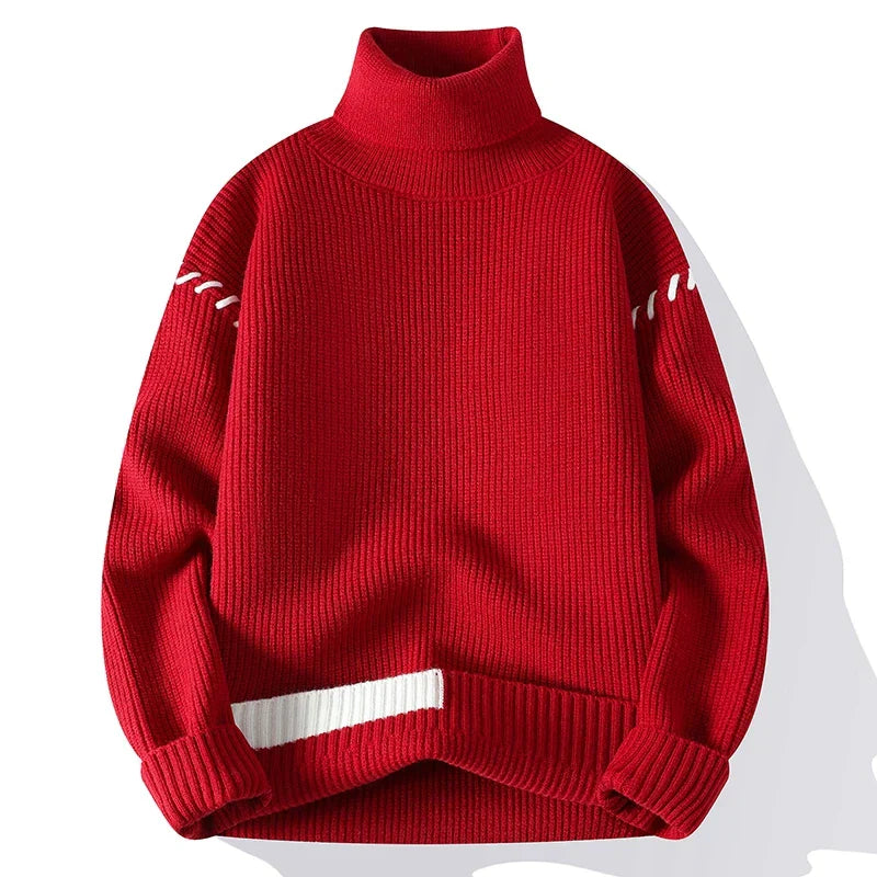 Joaquin | Men's Patchwork Roll Neck Jumper – Thick Knit Sweater for Cold Weather