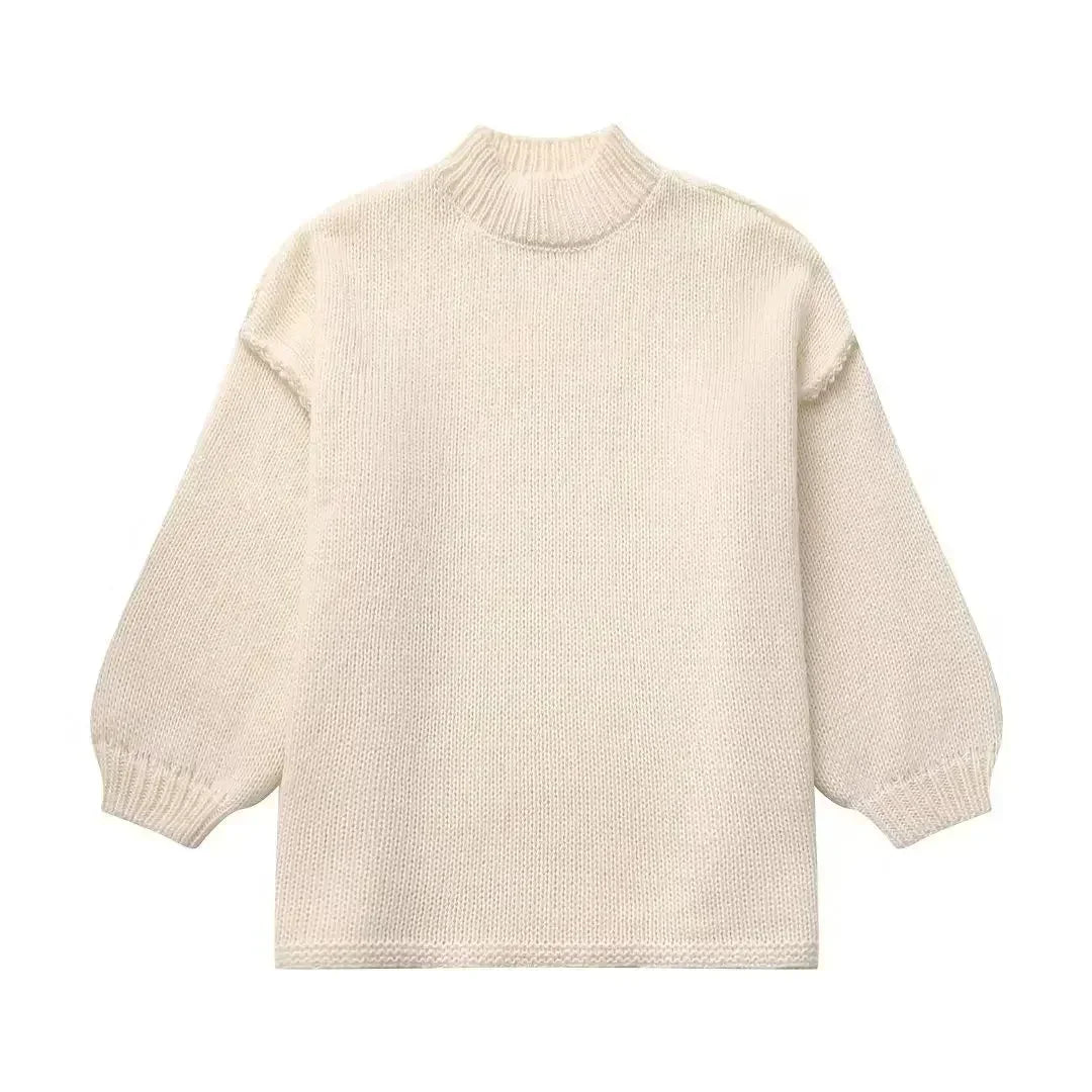 Luisa-Marie | Women's Premium Knit Sweater with Lantern Sleeves and High Neck