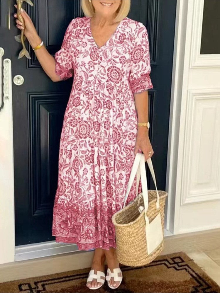 Ophelia | Women’s V-Neck Boho Maxi Dress with Floral Print and Flowing Design