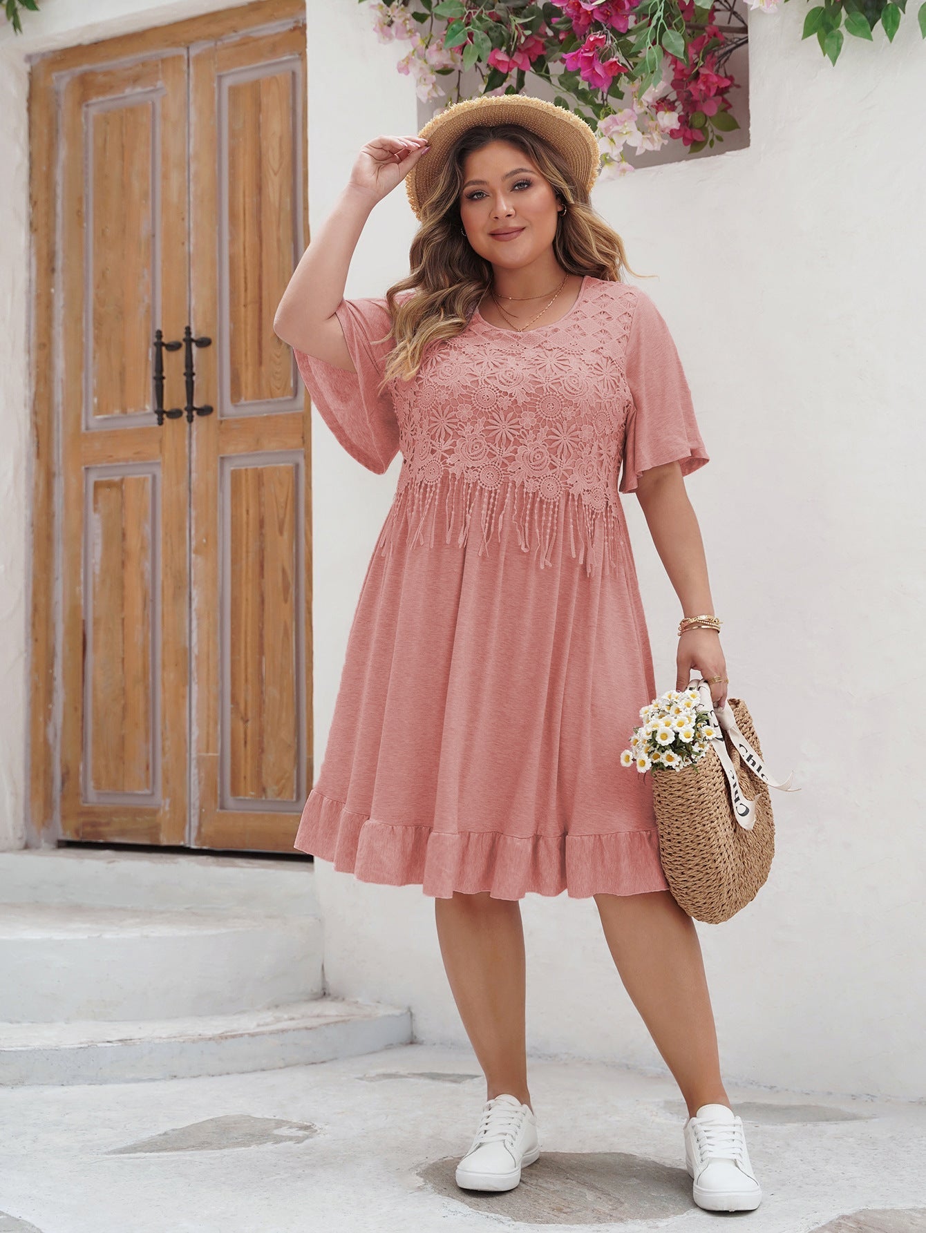 Evie | Women’s Loose Fit Summer Dress with Lace & Ruffled Hem – Lightweight, Boho Style