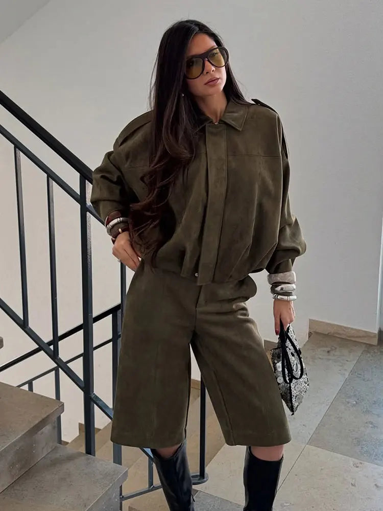 Alexandra | Women’s Green Oversized Suede Jacket Loose Fit