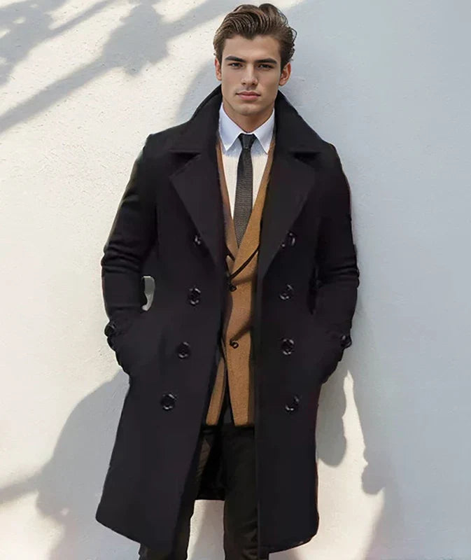 Egon | Classic Double-Breasted Trench Coat for Men with Reversed Collar