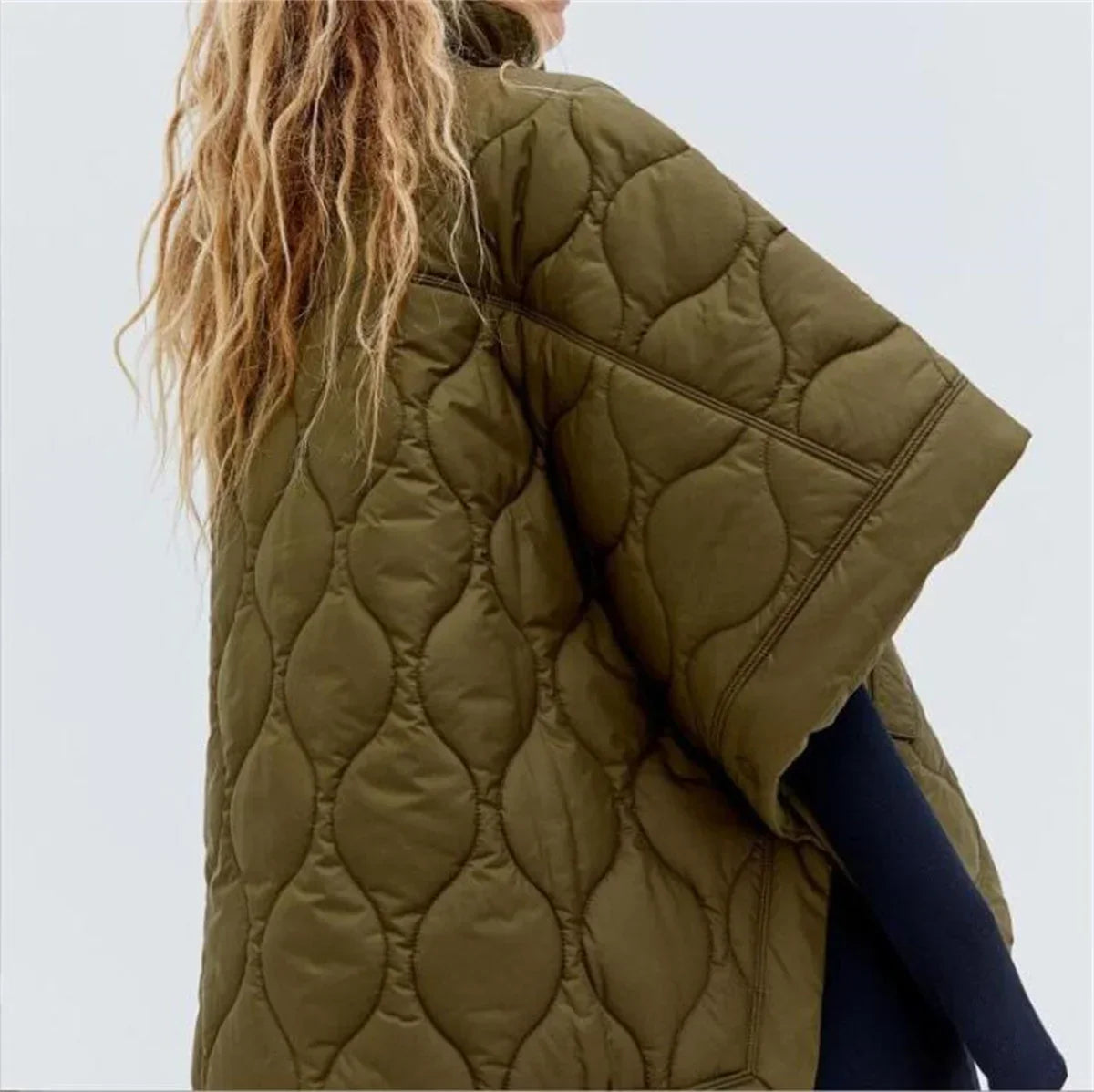 Samina | Women's Army Green Quilted Parka Jacket with Zipper and Stand-Up Collar – Stylish Winter Jacket for Cold Days