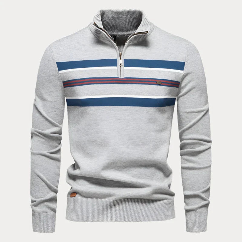 Timo | Men's Zipped Stand Collar Casual Sweatshirt with Striped Chest Pattern