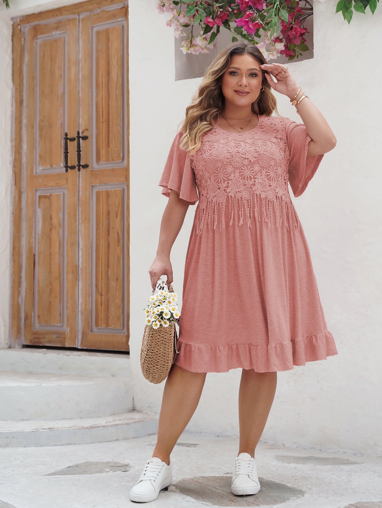 Evie | Women’s Loose Fit Summer Dress with Lace & Ruffled Hem – Lightweight, Boho Style