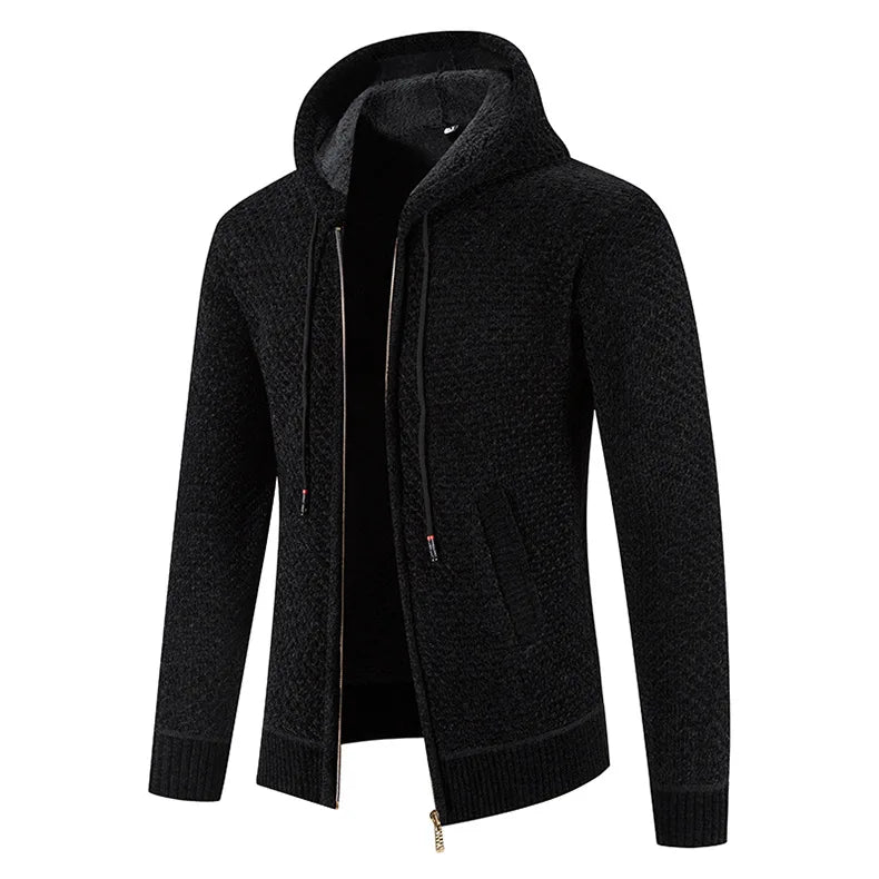 Byron | Men’s Zip-Up Hooded Cardigan with Warm Lining – Textured Winter Knit Jacket
