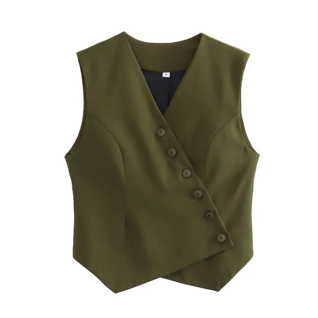 Velinda | Women’s V-Neck Waistcoat with Asymmetrical Button Placket – Elegant & Versatile