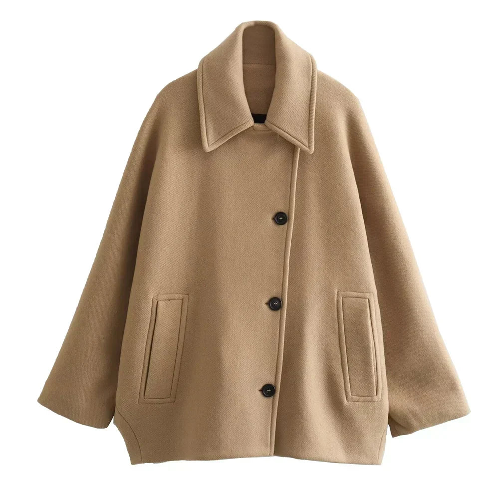 Eustacia | Women’s Oversized Wool Jacket with Lapels and Front Buttons