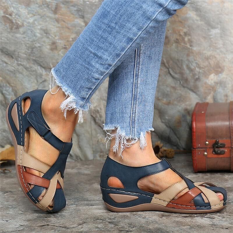 Ottilie | Women's Patchwork Criss-Cross Strap Platform Sandals with Velcro Closure – Summer Comfort Sandals