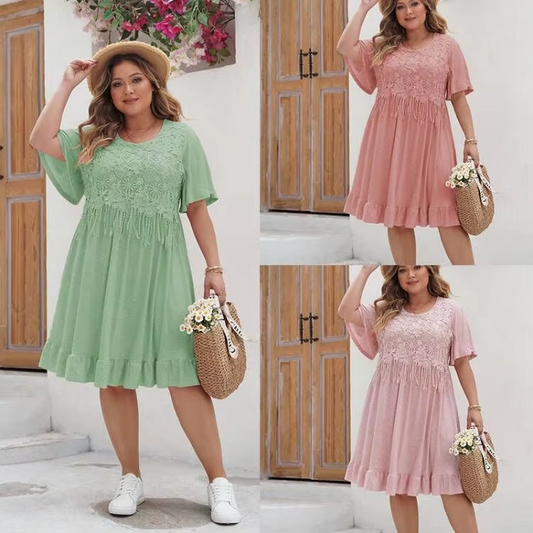 Evie | Women’s Loose Fit Summer Dress with Lace & Ruffled Hem – Lightweight, Boho Style