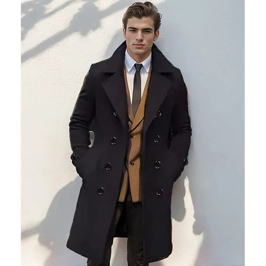 Ethan | Men’s Elegant Long Wool Coat with Double Breasted Lapel