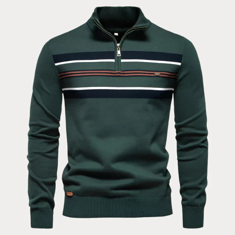 Timo | Men's Zipped Stand Collar Casual Sweatshirt with Striped Chest Pattern
