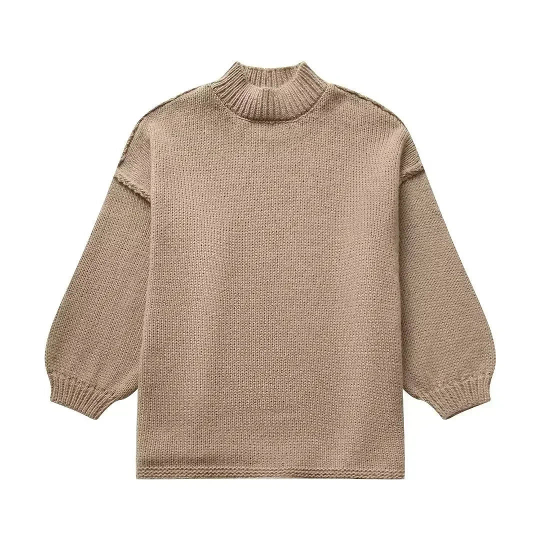 Luisa-Marie | Women's Premium Knit Sweater with Lantern Sleeves and High Neck