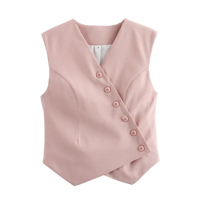 Velinda | Women’s V-Neck Waistcoat with Asymmetrical Button Placket – Elegant & Versatile