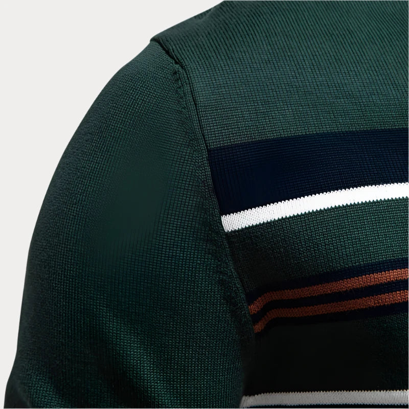 Timo | Men's Zipped Stand Collar Casual Sweatshirt with Striped Chest Pattern