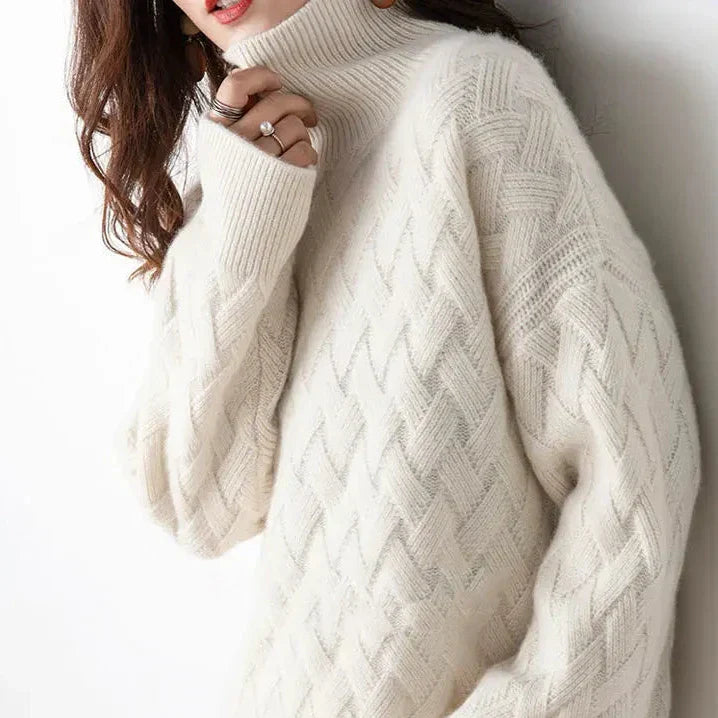 Clover | Women's Crisscross Textured Turtleneck Sweater in Solid Colours