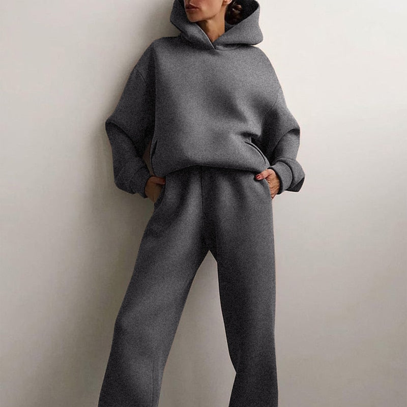 Catherine | Women’s Solid Colour Relaxed Jogging Set with Hoodie & Pants