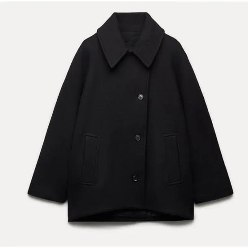 Elswyth | Women's Short Faux Wool Coat with Classic Button Detail