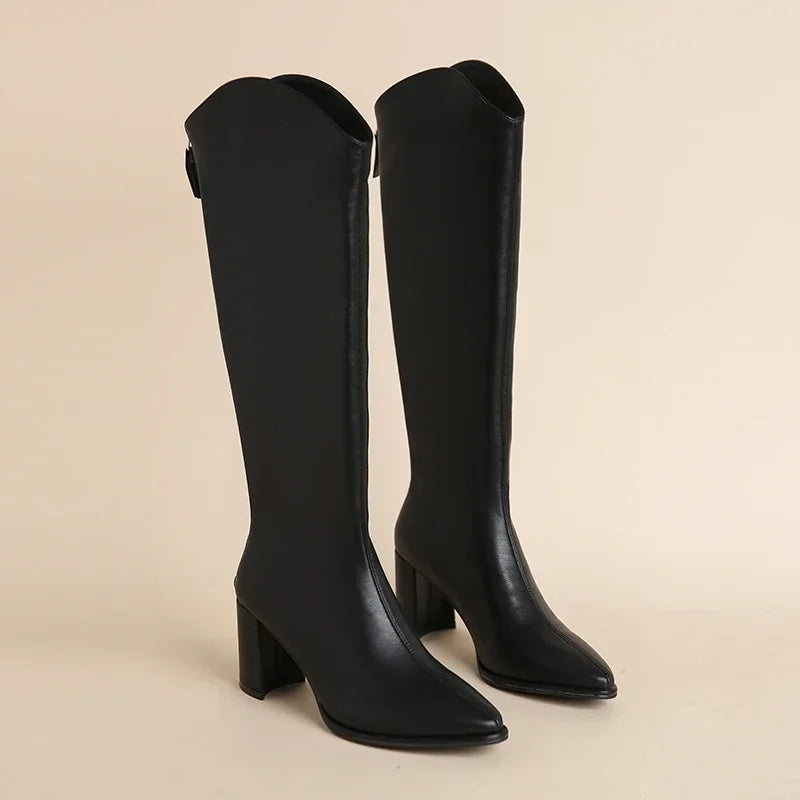 Linda | Women’s Knee High Boots with Side Zip & Block Heel