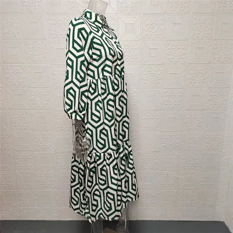 Naomi | Women’s Geometric Pattern Long Sleeve Maxi Dress with Layered Style