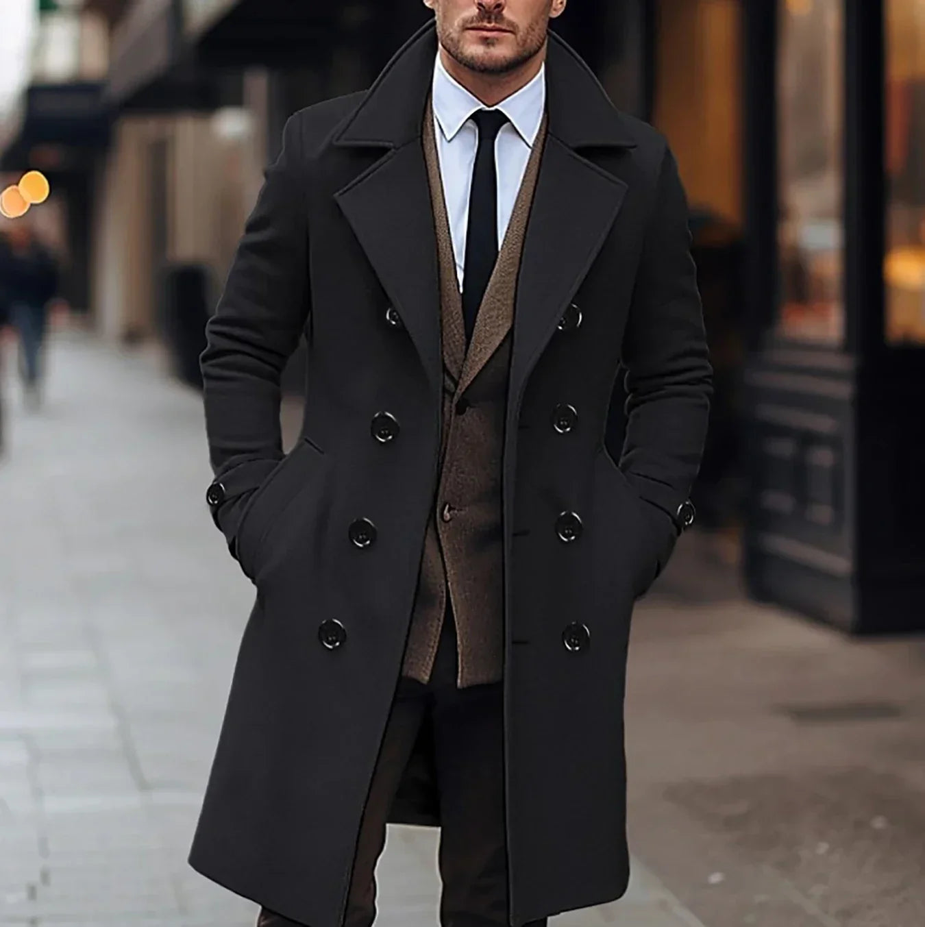 Egon | Classic Double-Breasted Trench Coat for Men with Reversed Collar