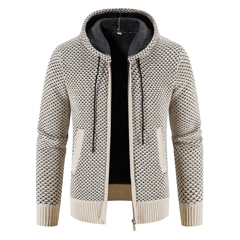 Byron | Men’s Zip-Up Hooded Cardigan with Warm Lining – Textured Winter Knit Jacket