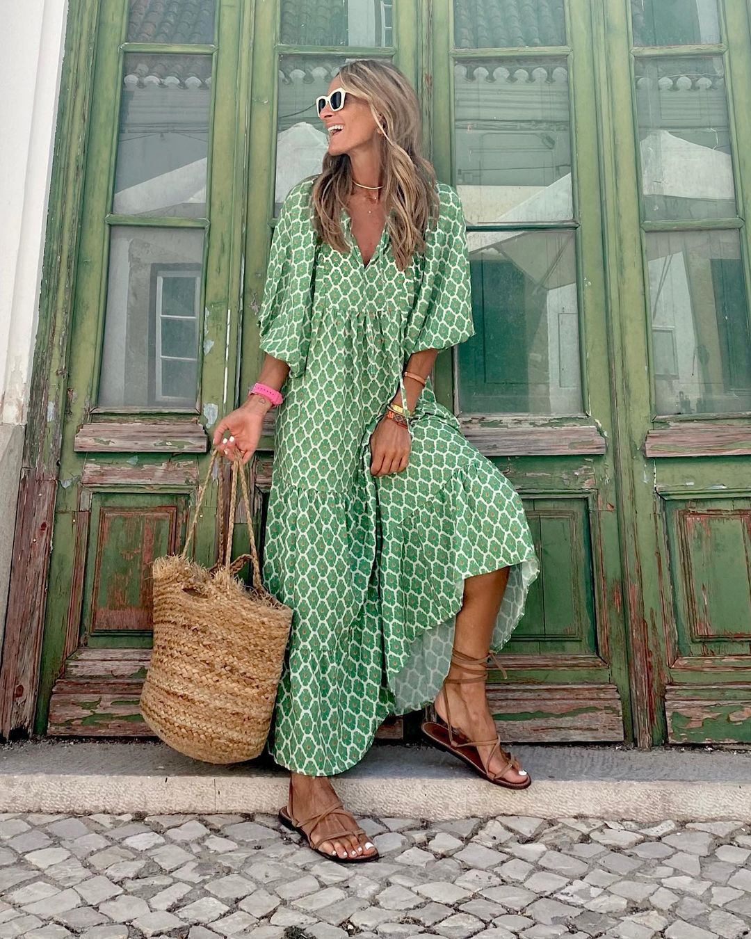 Margot | Women's Long Puff Sleeve Stylish Print Summer Maxi Dress