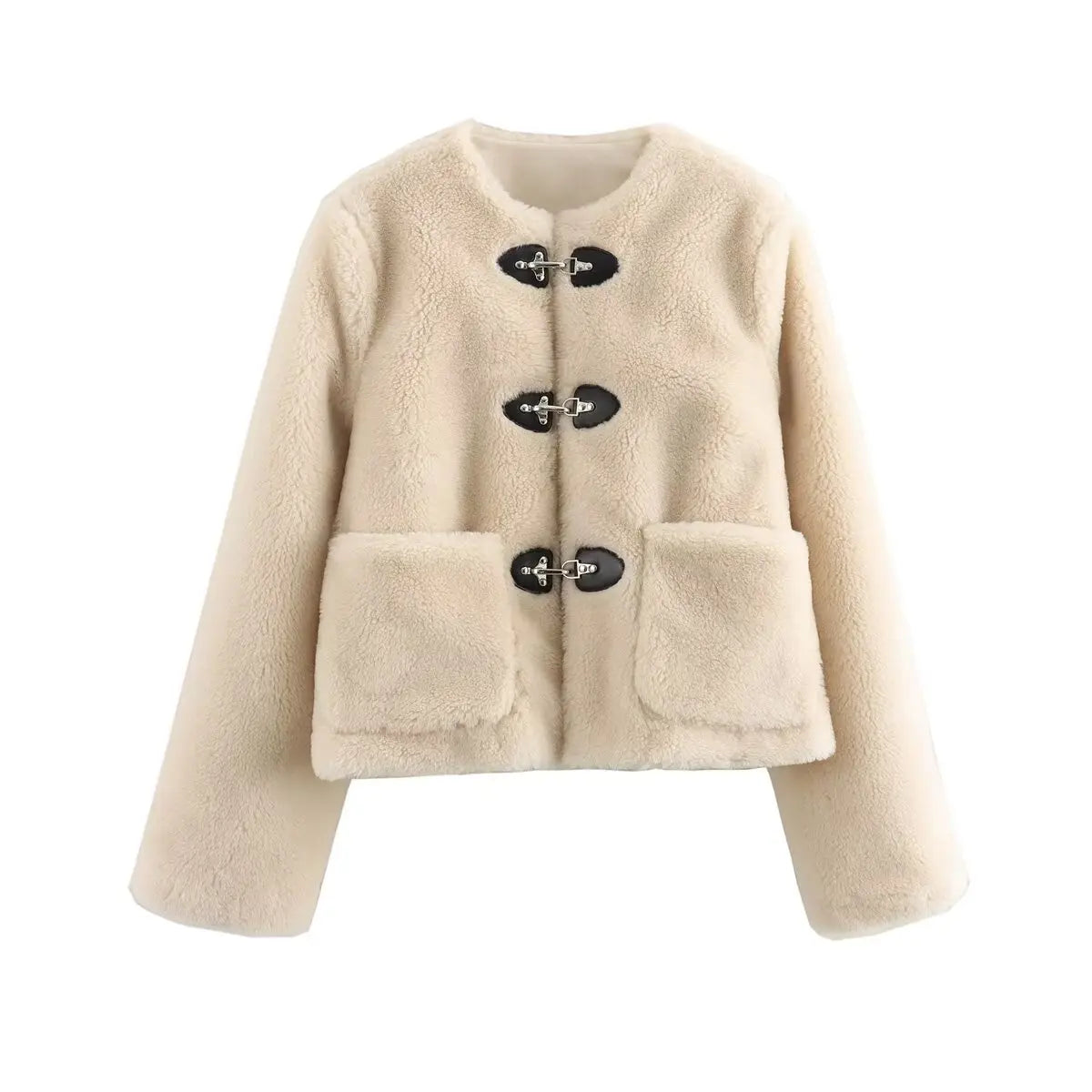 Agathe | Women's Teddy Fleece Jacket with Pockets and Elegant Closure