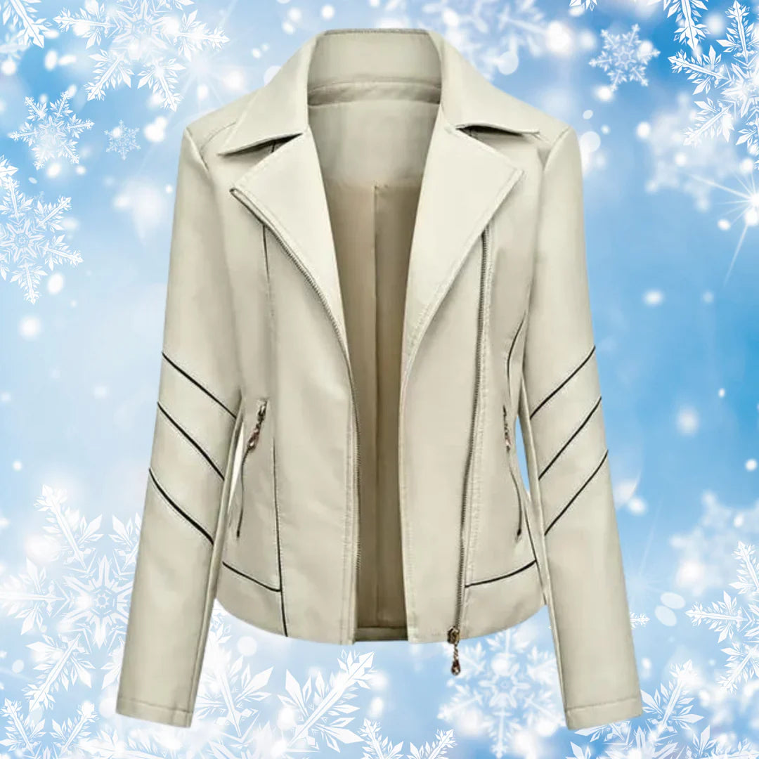 Yasindra | Women's Genuine Sheepskin Asymmetrical Slim Fit Motorcycle Leather Jacket