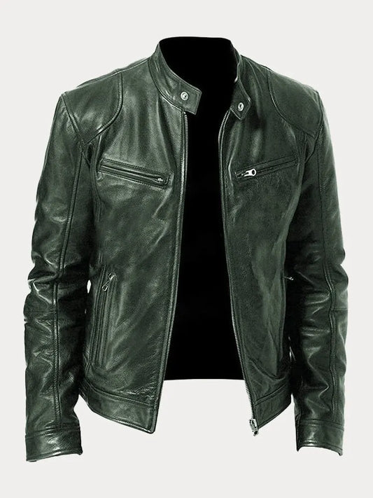 Wesley | Men's Zip-Up Leather Motorcycle Jacket with Multiple Pockets