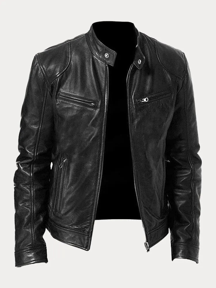 Wesley | Men's Zip-Up Leather Motorcycle Jacket with Multiple Pockets