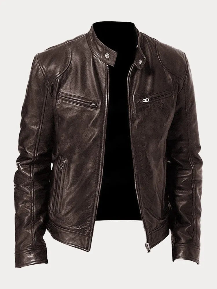 Wesley | Men's Zip-Up Leather Motorcycle Jacket with Multiple Pockets