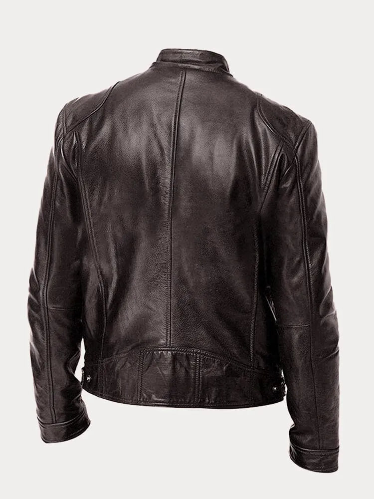 Wesley | Men's Zip-Up Leather Motorcycle Jacket with Multiple Pockets