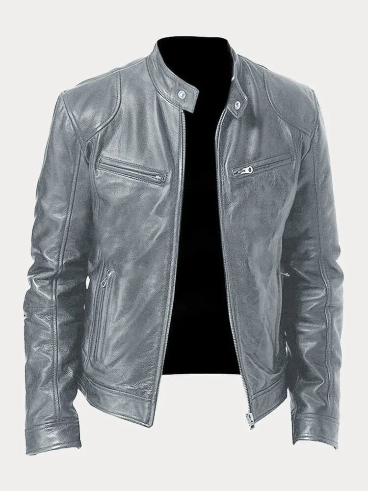 Wesley | Men's Zip-Up Leather Motorcycle Jacket with Multiple Pockets