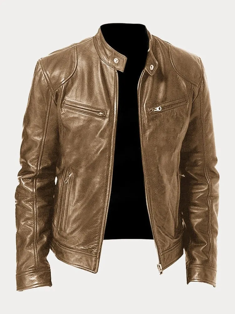 Wesley | Men's Zip-Up Leather Motorcycle Jacket with Multiple Pockets