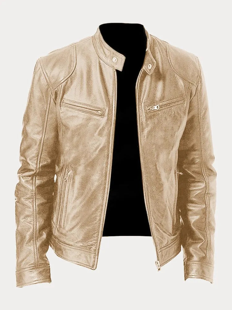 Wesley | Men's Zip-Up Leather Motorcycle Jacket with Multiple Pockets