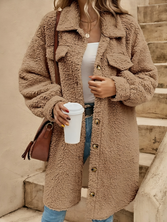 Edlyn | Women's Shearling Teddy Overcoat with Buttons and Practical Pockets