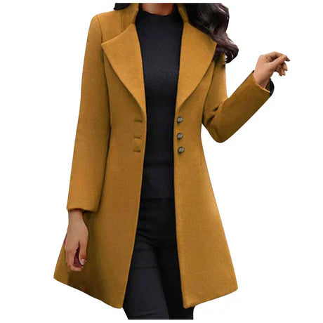Gillian | Women’s Slim Fit Mid-Length Wool Coat with Lapel Collar