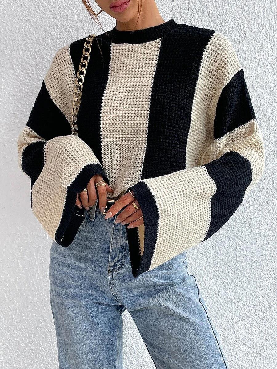 Olindra | Striped Knit Sweater with Loose Sleeves