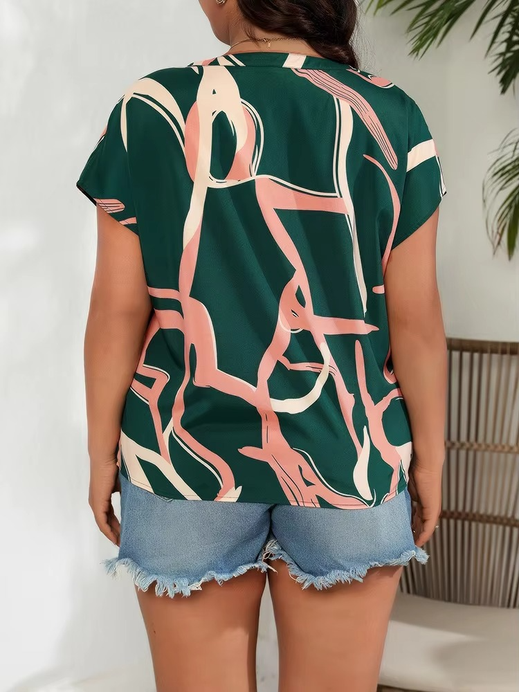 Evelyn | Women’s V-Neck Abstract Print Summer Blouse – Lightweight, Loose Fit & Stylish