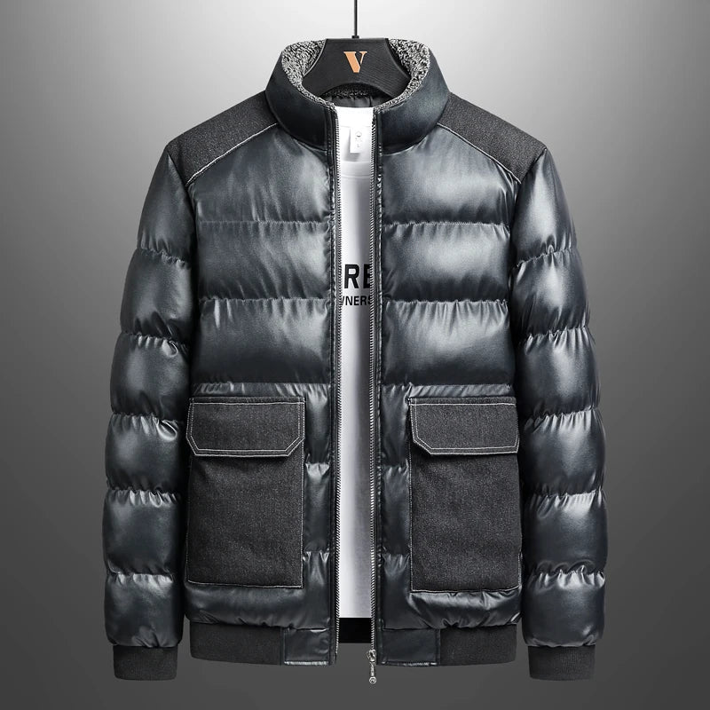 Achim | Men’s Winter Jacket with Fleece Lining and Denim Details