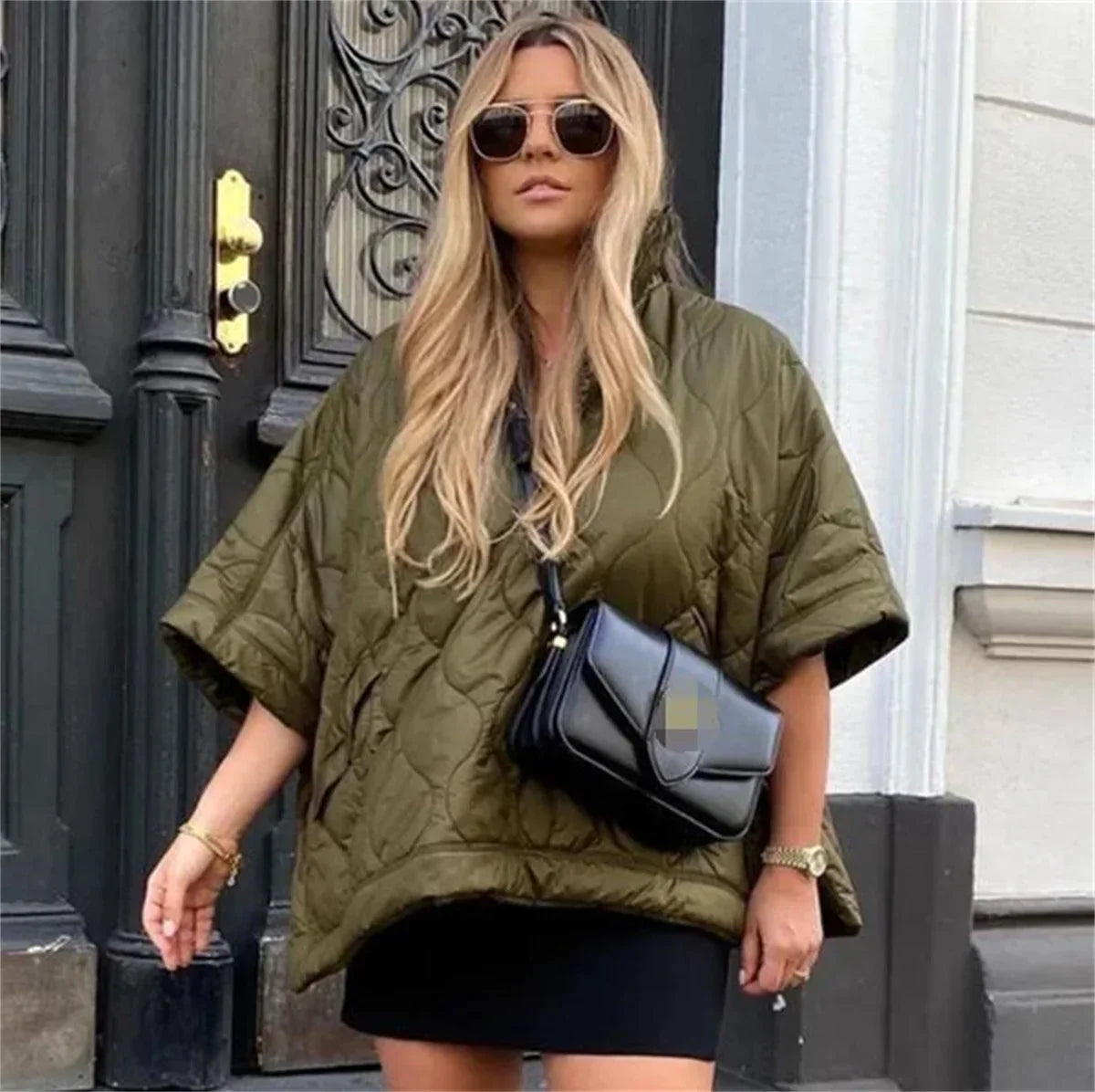 Samina | Women's Army Green Quilted Parka Jacket with Zipper and Stand-Up Collar – Stylish Winter Jacket for Cold Days