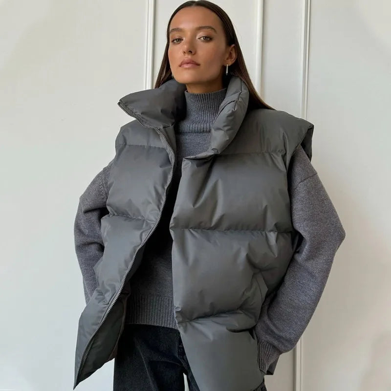 Yvette | Women's Long Padded Winter Gilet with Zip Closure